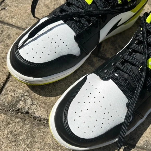 NIKE Dunk Low Black White and Neon Green Sneakers - Picture 3 of 11